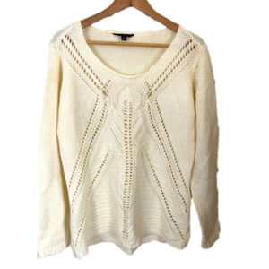 Cottagecore Cream V-Neck Sweater Large
